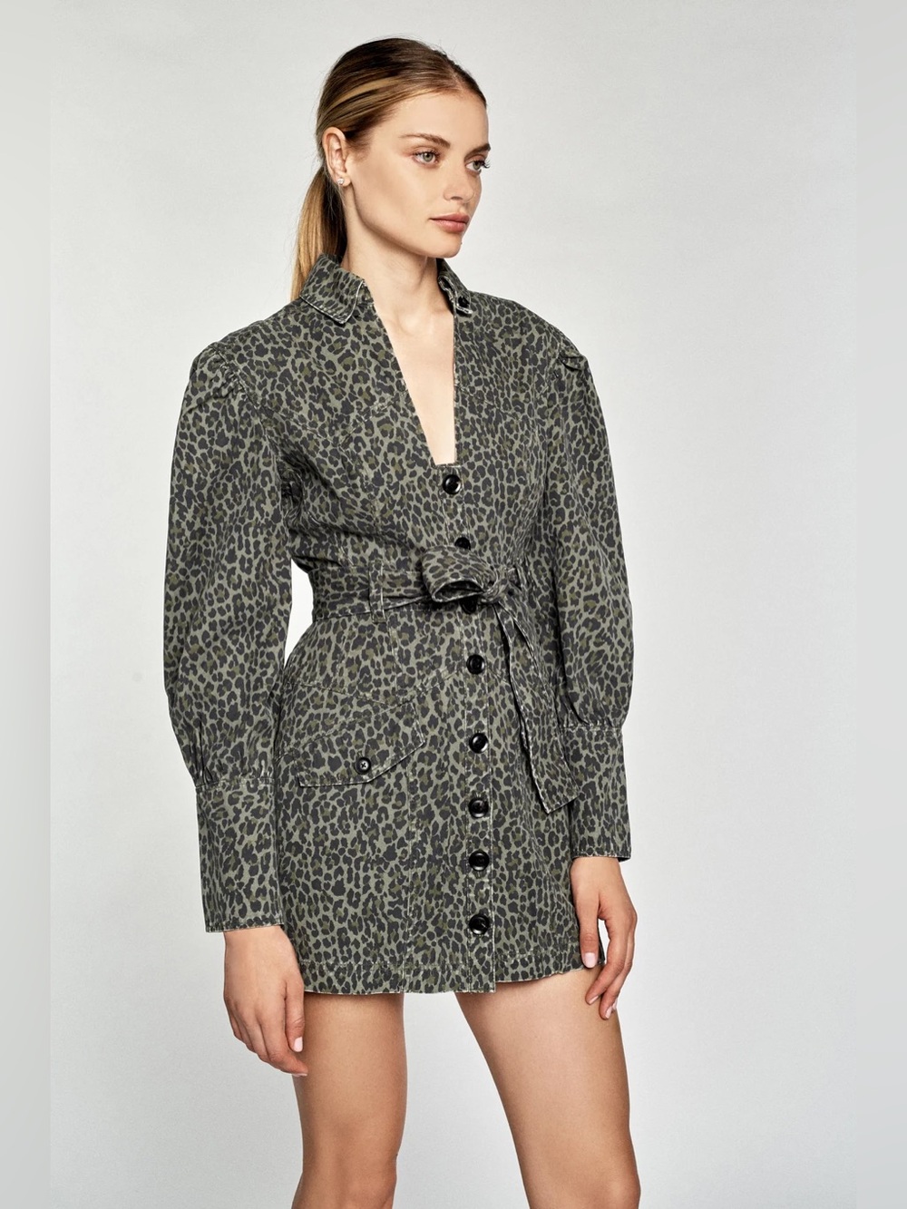 Marissa Webb Collective Leopard Print Belted Utility Shirt Dress Size 0